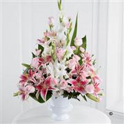 Pink Rose, Lily and Gladioli Service Arrangement