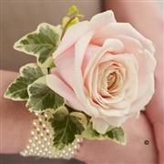 Soft Pink Rose and Pearl Wrist Corsage