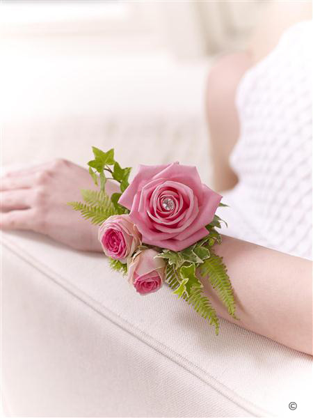 Pink Rose and Fern Wrist Corsage